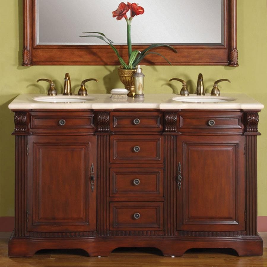 Silkroad Exclusive 58-inch Crema Marfil Marble Top Double Sink Bathroom Vanity - WFH-0197-CM-UWC-58 - Molaix610256801285Bathroom VanityWFH-0197-CM-UWC-58