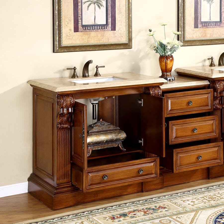 Silkroad Exclusive 58-inch Travertine Top Single Sink Bathroom Vanity - HYP-0907-T-UWC-58 - Molaix610256801711Bathroom VanityHYP-0907-T-UWC-58