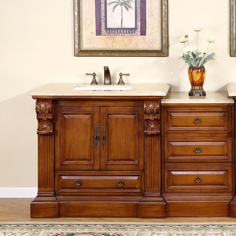Silkroad Exclusive 58-inch Travertine Top Single Sink Bathroom Vanity - HYP-0907-T-UWC-58 - Molaix610256801711Bathroom VanityHYP-0907-T-UWC-58