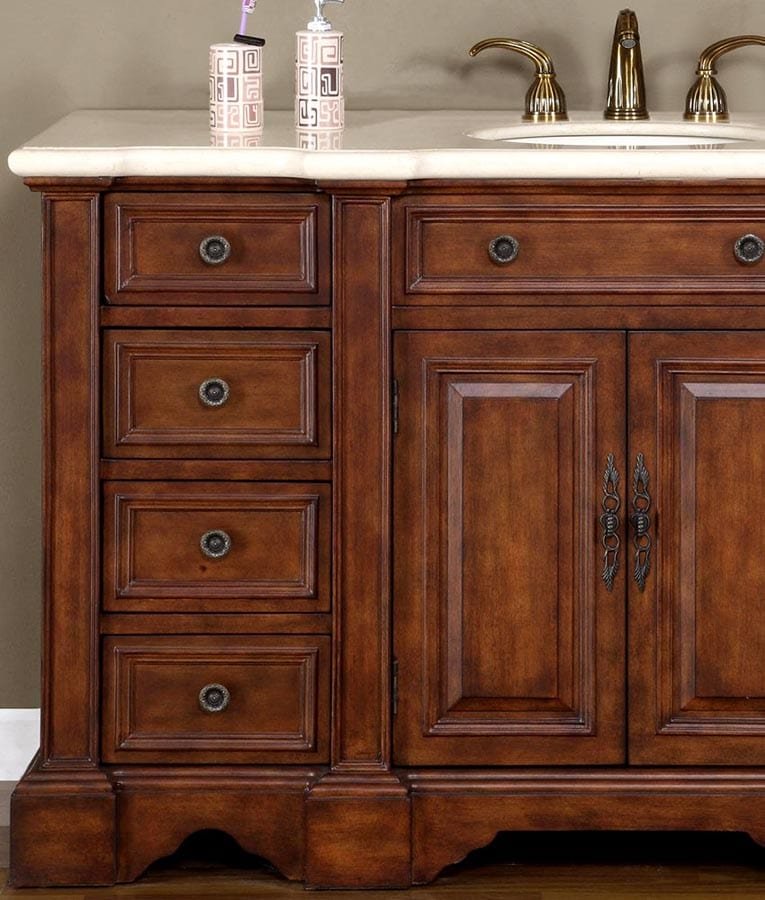 Silkroad Exclusive 58.5-inch Crema Marfil Marble Top Single Sink Bathroom Vanity - WFH-0199-CM-UWC-58 - Molaix610256801308Bathroom VanityWFH-0199-CM-UWC-58