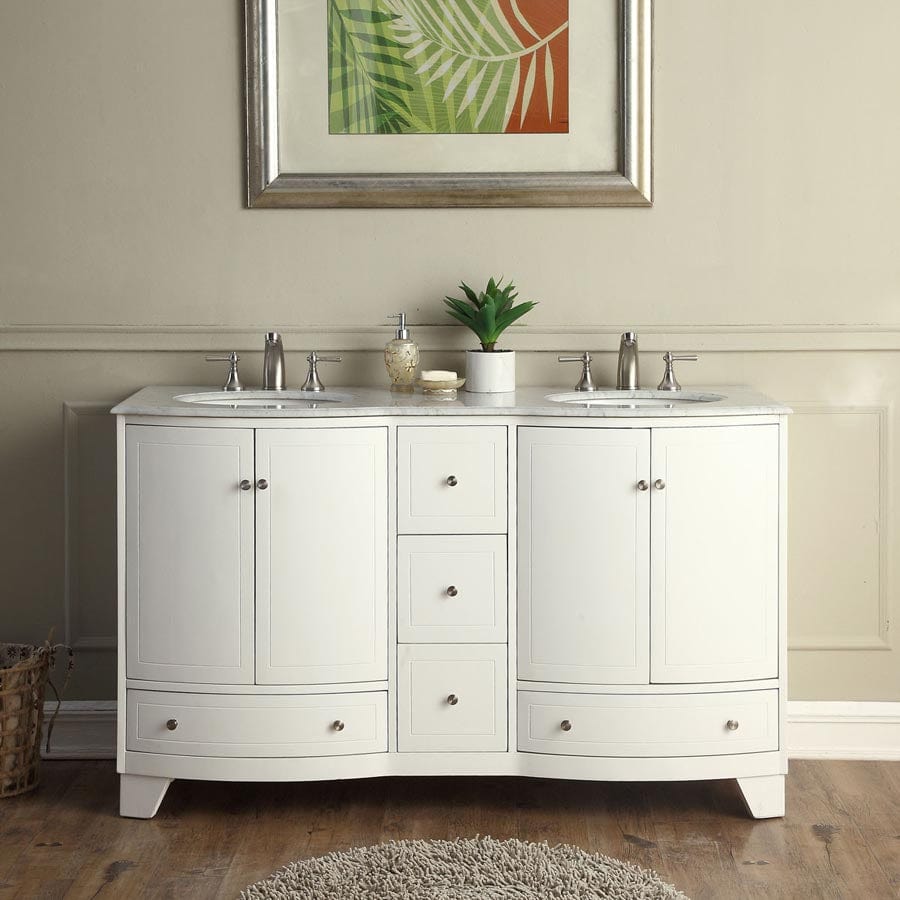 Silkroad Exclusive 60-inch Carrara White Marble Top Double Sink Bathroom Vanity - V0291WW60D - Molaix600316839075Bathroom VanityV0291WW60D