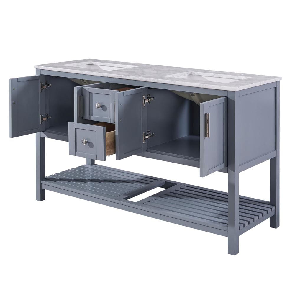 Silkroad Exclusive 60-inch Carrara White Marble Top Double Sink Bathroom Vanity - V10060GWSD - Molaix600316839471Bathroom VanityV10060GWSD