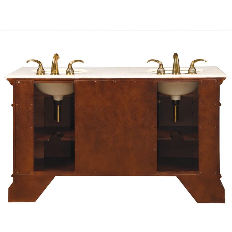 Silkroad Exclusive 60-inch Crema Marfil Marble Top Double Sink Bathroom Vanity - HYP-0209-CM-UIC-60 - Molaix610256800172Bathroom VanityHYP-0209-CM-UIC-60