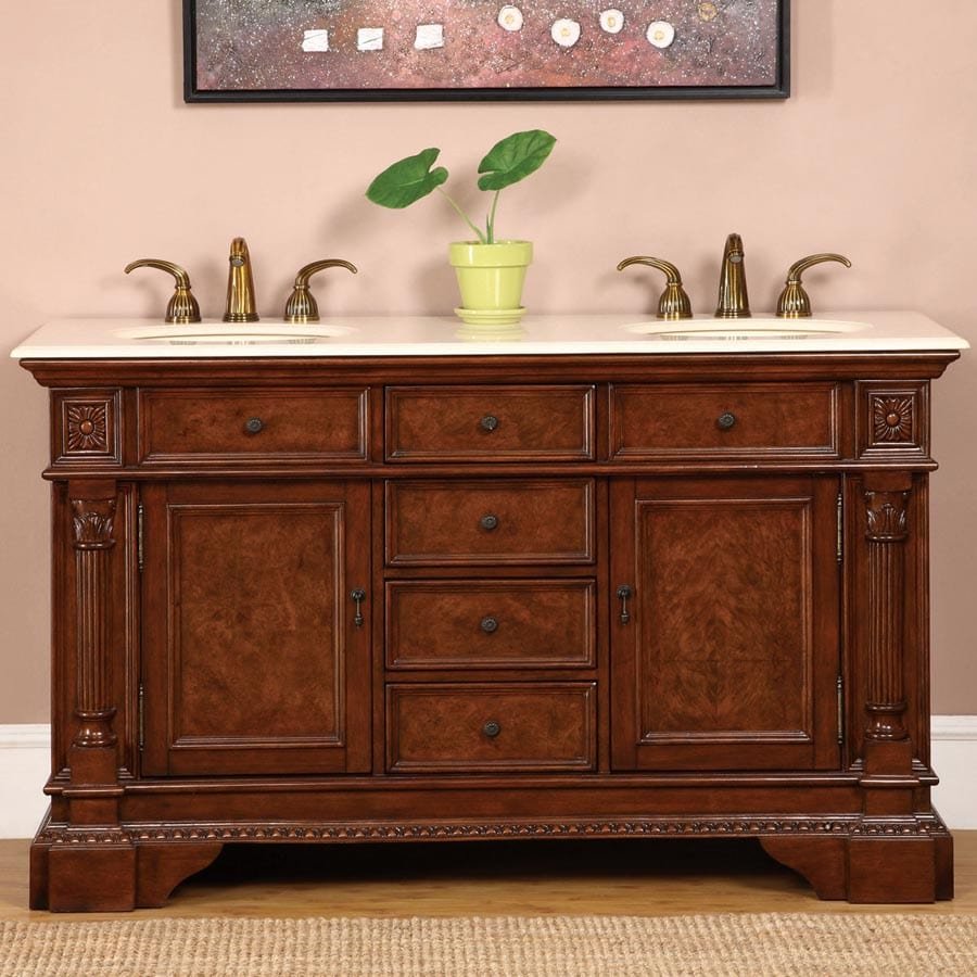 Silkroad Exclusive 60-inch Crema Marfil Marble Top Double Sink Bathroom Vanity - HYP-0209-CM-UIC-60 - Molaix610256800172Bathroom VanityHYP-0209-CM-UIC-60
