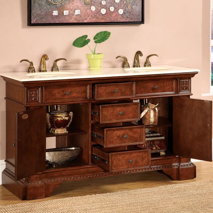 Silkroad Exclusive 60-inch Crema Marfil Marble Top Double Sink Bathroom Vanity - HYP-0209-CM-UIC-60 - Molaix610256800172Bathroom VanityHYP-0209-CM-UIC-60