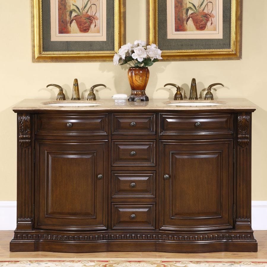 Silkroad Exclusive 60-inch Travertine Top Double Sink Bathroom Vanity - HYP-0712-T-UIC-60 - Molaix610256800554Bathroom VanityHYP-0712-T-UIC-60