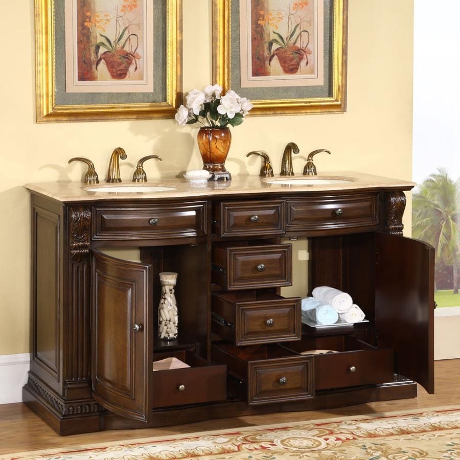 Silkroad Exclusive 60-inch Travertine Top Double Sink Bathroom Vanity - HYP-0712-T-UIC-60 - Molaix610256800554Bathroom VanityHYP-0712-T-UIC-60