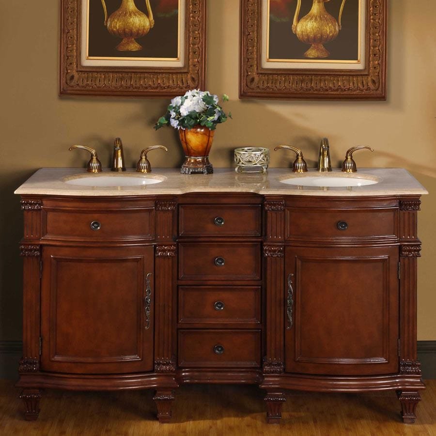 Silkroad Exclusive 60-inch Travertine Top Double Sink Bathroom Vanity - HYP-0722-T-UIC-60 - Molaix610256800691Bathroom VanityHYP-0722-T-UIC-60