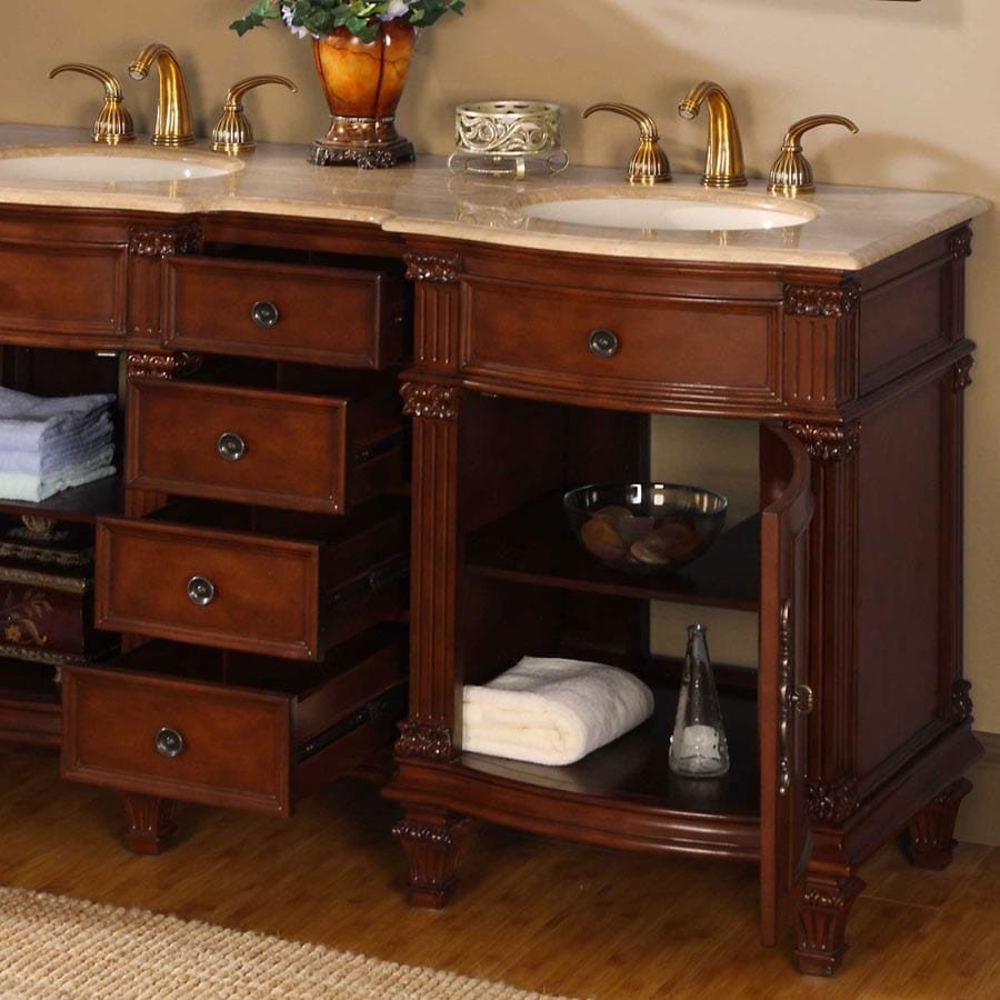 Silkroad Exclusive 60-inch Travertine Top Double Sink Bathroom Vanity - HYP-0722-T-UIC-60 - Molaix610256800691Bathroom VanityHYP-0722-T-UIC-60