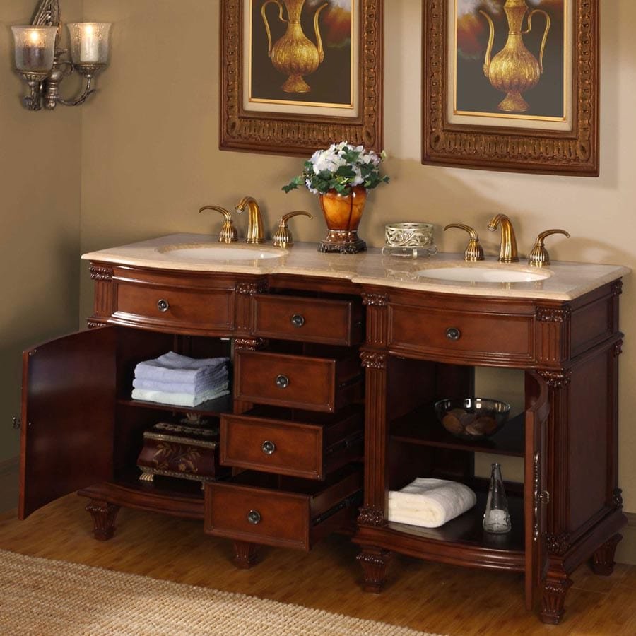 Silkroad Exclusive 60-inch Travertine Top Double Sink Bathroom Vanity - HYP-0722-T-UIC-60 - Molaix610256800691Bathroom VanityHYP-0722-T-UIC-60