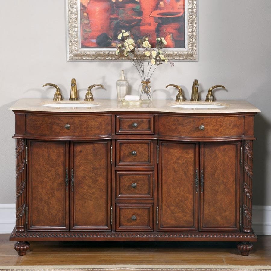Silkroad Exclusive 60-inch Travertine Top Double Sink Bathroom Vanity - JYP-0193-T-UIC-60 - Molaix610256801070Bathroom VanityJYP-0193-T-UIC-60