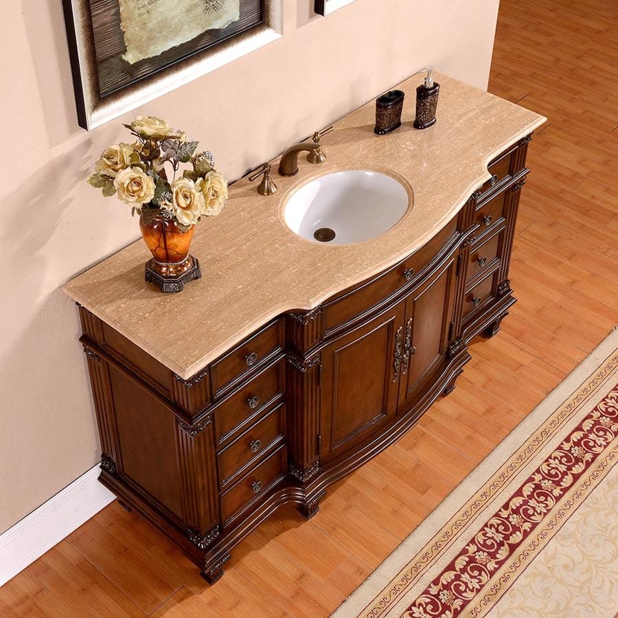 Silkroad Exclusive 60-inch Travertine Top Single Sink Bathroom Vanity - HYP-0277-T-UWC-60 - Molaix610256802527Bathroom VanityHYP-0277-T-UWC-60