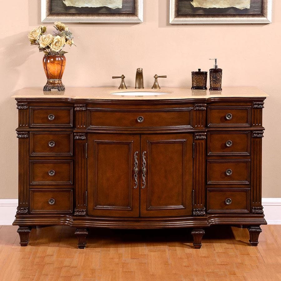 Silkroad Exclusive 60-inch Travertine Top Single Sink Bathroom Vanity - HYP-0277-T-UWC-60 - Molaix610256802527Bathroom VanityHYP-0277-T-UWC-60
