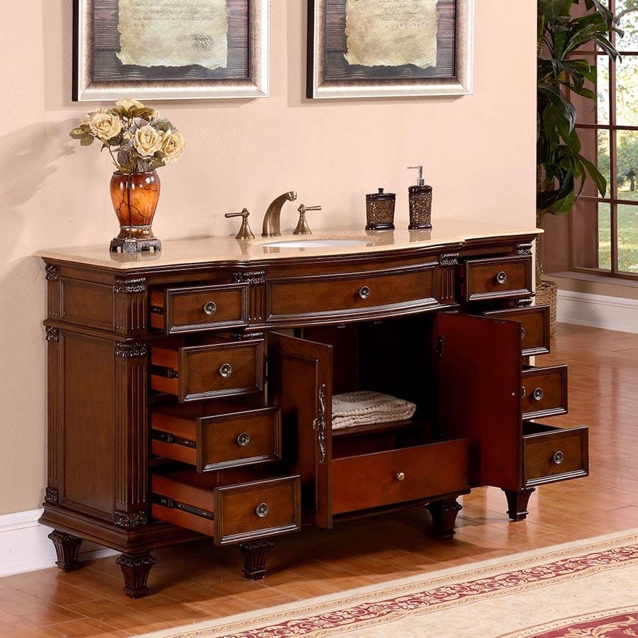 Silkroad Exclusive 60-inch Travertine Top Single Sink Bathroom Vanity - HYP-0277-T-UWC-60 - Molaix610256802527Bathroom VanityHYP-0277-T-UWC-60