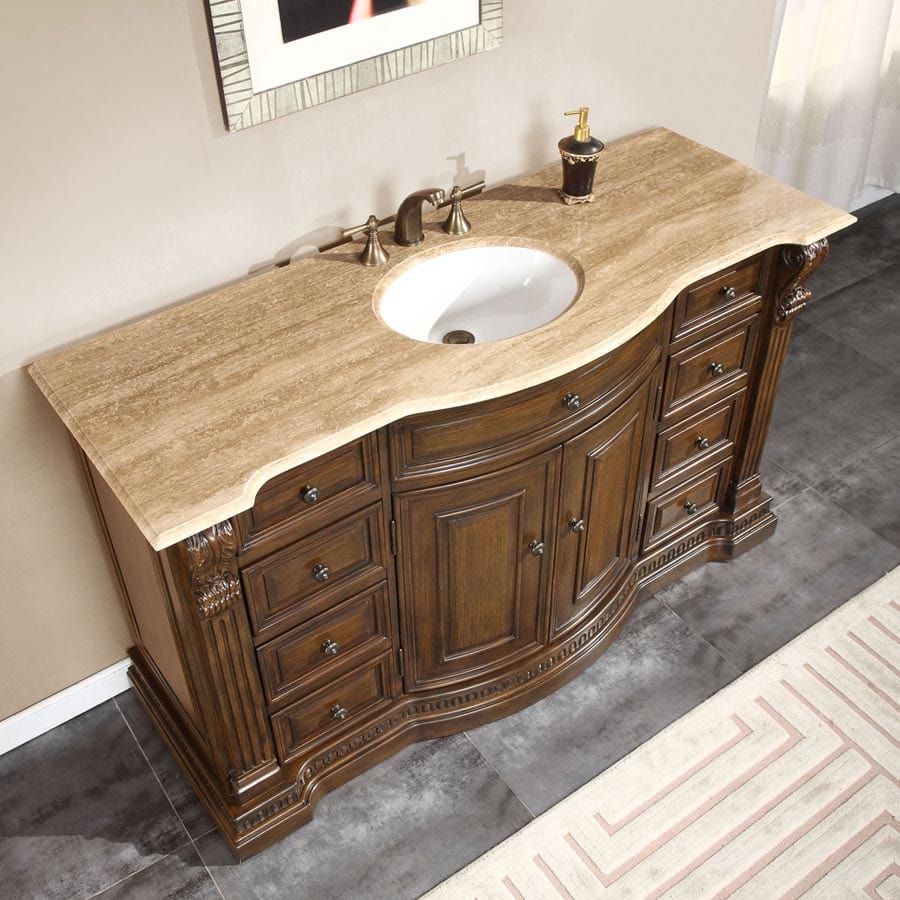 Silkroad Exclusive 60-inch Travertine Top Single Sink Bathroom Vanity - HYP-0713-T-UWC-60 - Molaix610256802084Bathroom VanityHYP-0713-T-UWC-60
