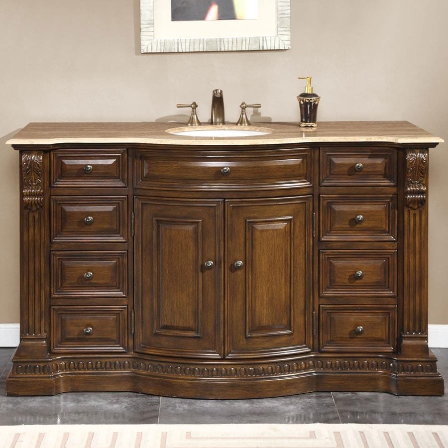 Silkroad Exclusive 60-inch Travertine Top Single Sink Bathroom Vanity - HYP-0713-T-UWC-60 - Molaix610256802084Bathroom VanityHYP-0713-T-UWC-60