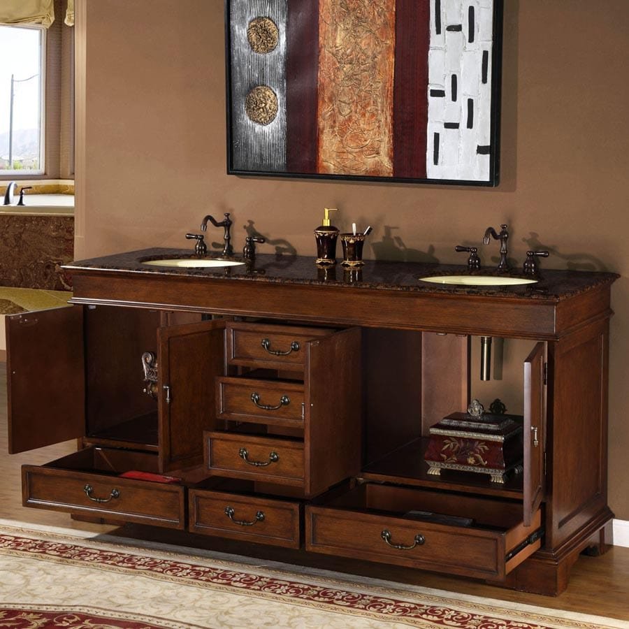 Silkroad Exclusive 72-inch Baltic Brown Granite Top Double Sink Bathroom Vanity - HYP-0715-BB-UIC-72 - Molaix610256800608Bathroom VanityHYP-0715-BB-UIC-72