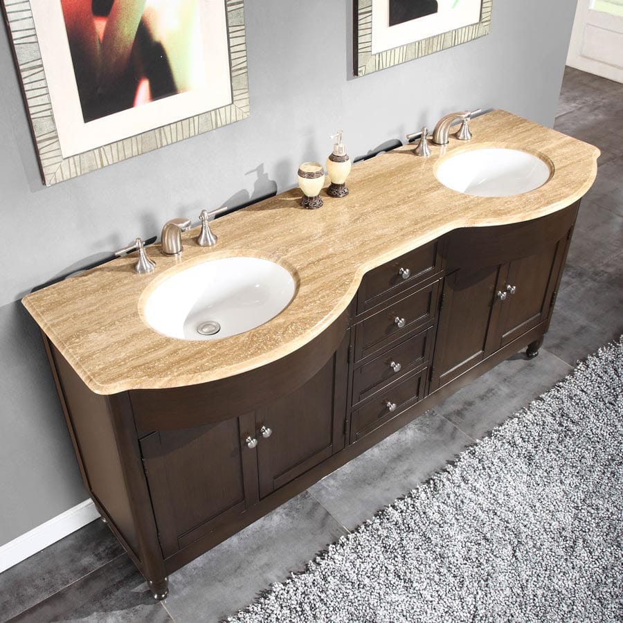 Silkroad Exclusive 72-inch Travertine Top Double Sink Bathroom Vanity - HYP-0717-T-UWC-72 - Molaix610256802183Bathroom VanityHYP-0717-T-UWC-72