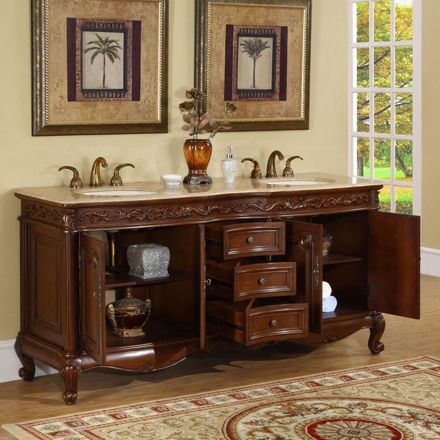 Silkroad Exclusive 72-inch Travertine Top Double Sink Bathroom Vanity - HYP-8034-T-UIC-72 - Molaix610256801025Bathroom VanityHYP-8034-T-UIC-72
