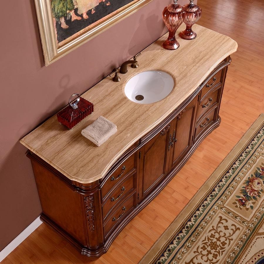 Silkroad Exclusive 72-inch Travertine Top Single Sink Bathroom Vanity - ZY-0247-T-UWC-72 - Molaix610256802602Bathroom VanityZY-0247-T-UWC-72