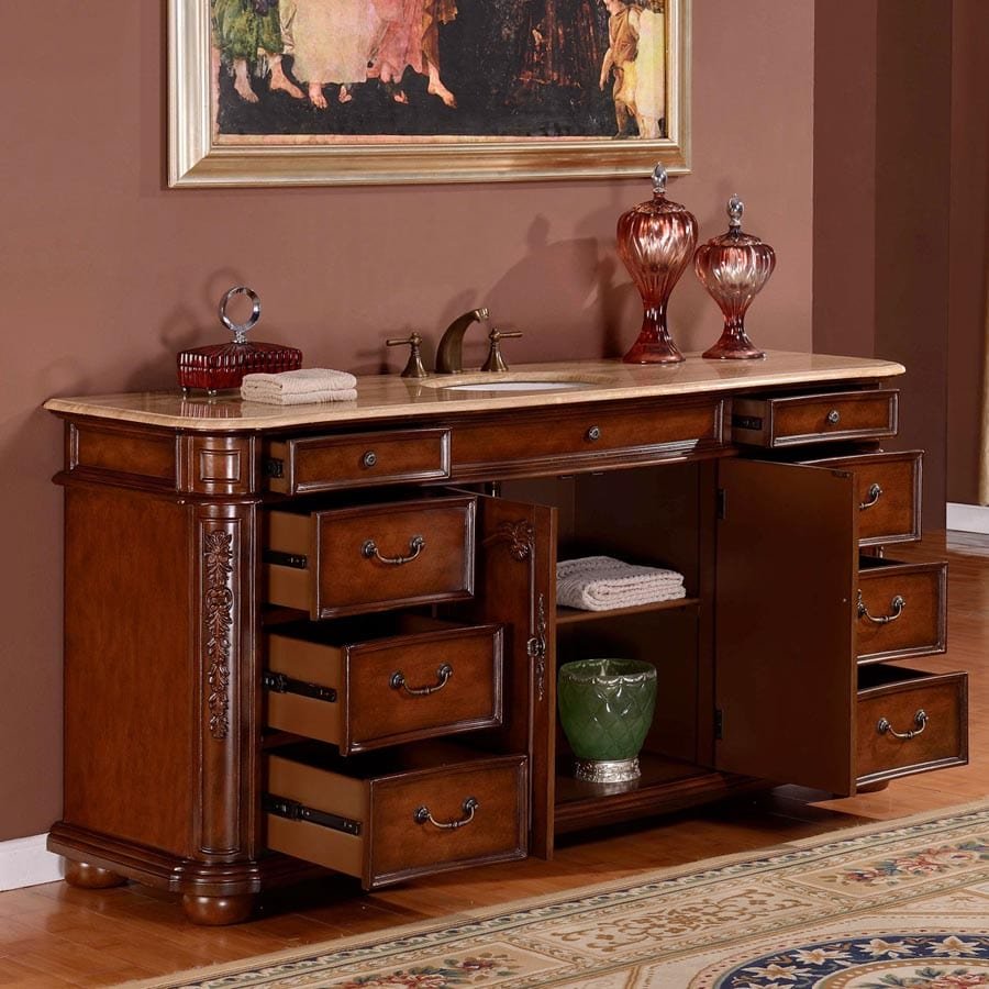 Silkroad Exclusive 72-inch Travertine Top Single Sink Bathroom Vanity - ZY-0247-T-UWC-72 - Molaix610256802602Bathroom VanityZY-0247-T-UWC-72