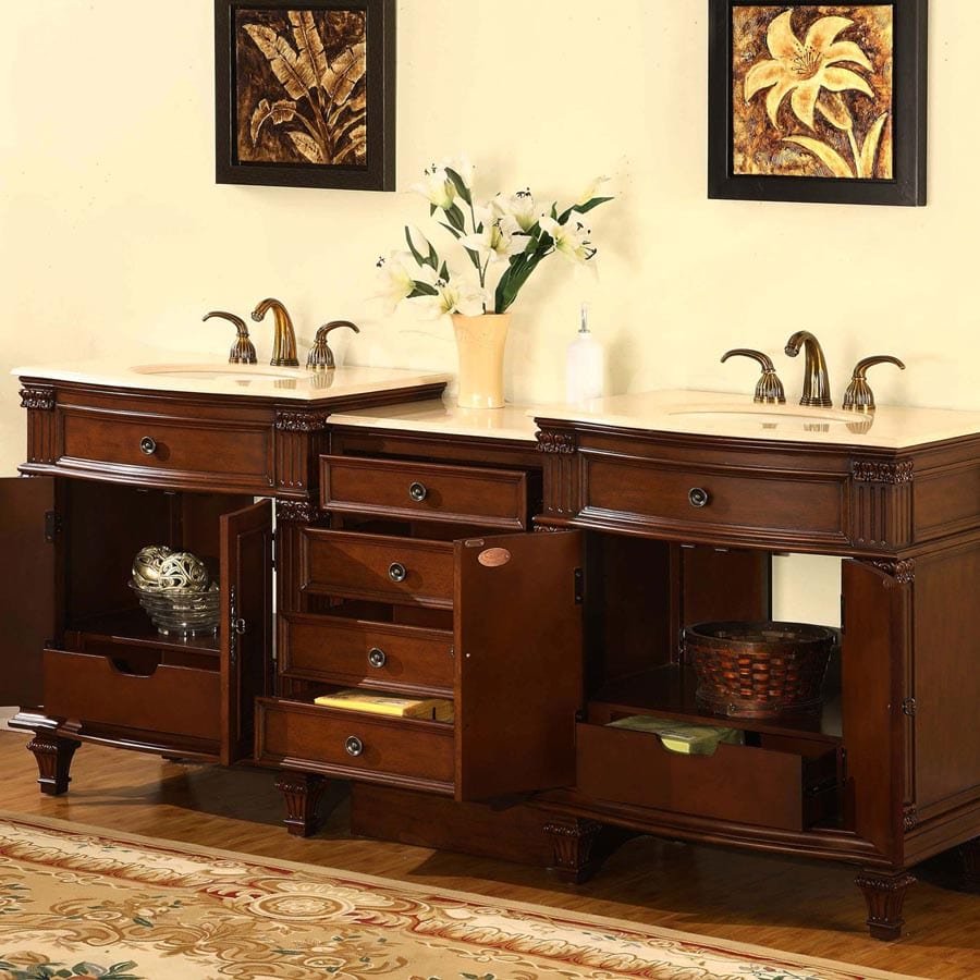 Silkroad Exclusive 80-inch Crema Marfil Marble Top Double Sink Bathroom Vanity - HYP-0205-CM-UIC-80 - Molaix610256801421Bathroom VanityHYP-0205-CM-UIC-80
