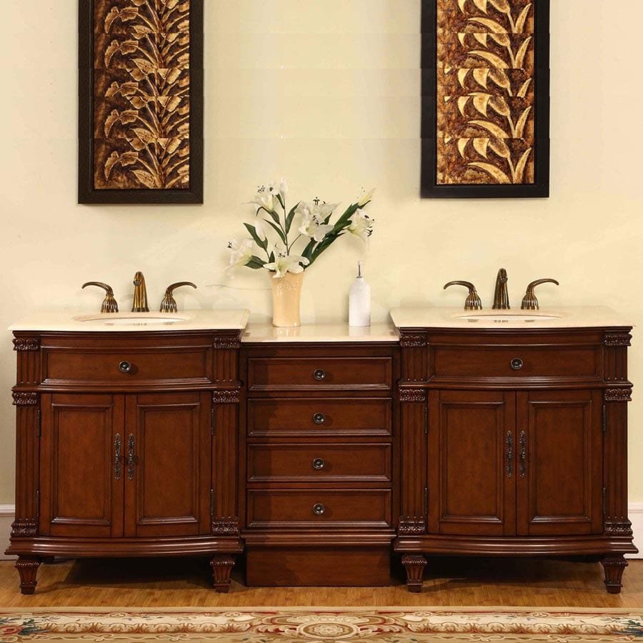Silkroad Exclusive 80-inch Crema Marfil Marble Top Double Sink Bathroom Vanity - HYP-0205-CM-UIC-80 - Molaix610256801421Bathroom VanityHYP-0205-CM-UIC-80