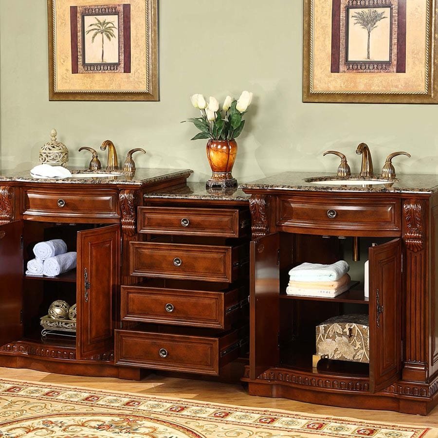 Silkroad Exclusive 84.5-inch Baltic Brown Granite Top Double Sink Bathroom Vanity - HYP-0206-BB-UIC-85 - Molaix610256801445Bathroom VanityHYP-0206-BB-UIC-85