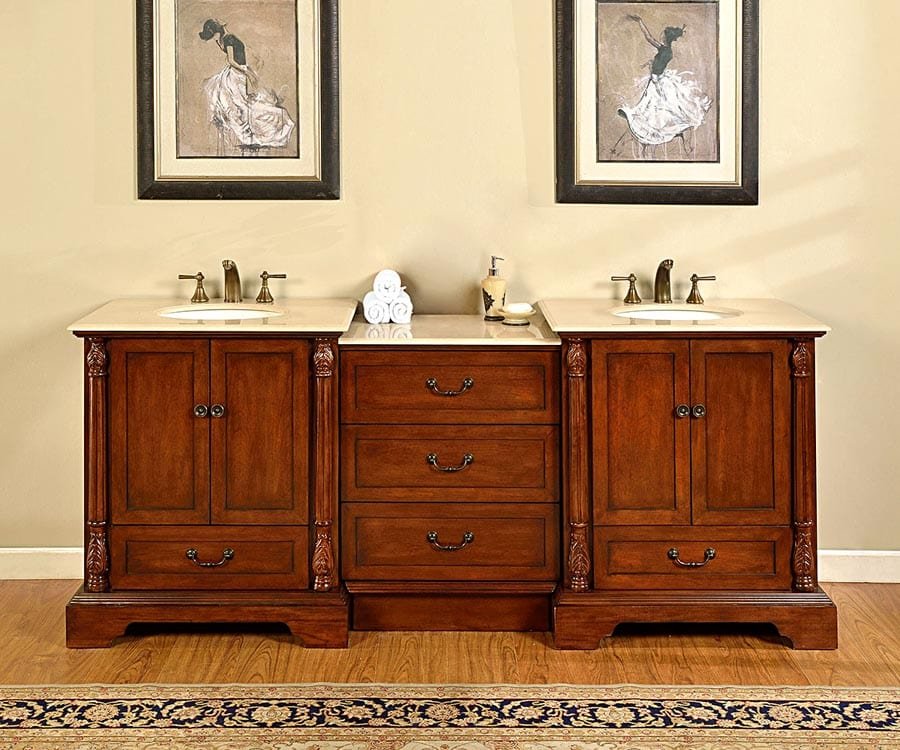 Silkroad Exclusive 87-inch Crema Marfil Marble Top Double Sink Bathroom Vanity - JB-0270-CM-UWC-87 - Molaix610256802398Bathroom VanityJB-0270-CM-UWC-87