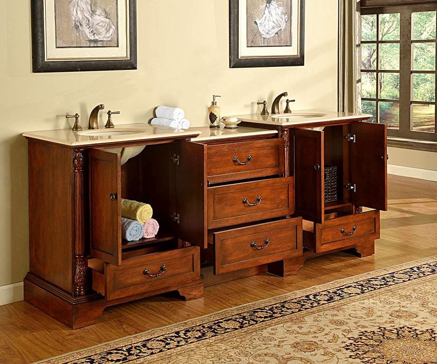 Silkroad Exclusive 87-inch Crema Marfil Marble Top Double Sink Bathroom Vanity - JB-0270-CM-UWC-87 - Molaix610256802398Bathroom VanityJB-0270-CM-UWC-87