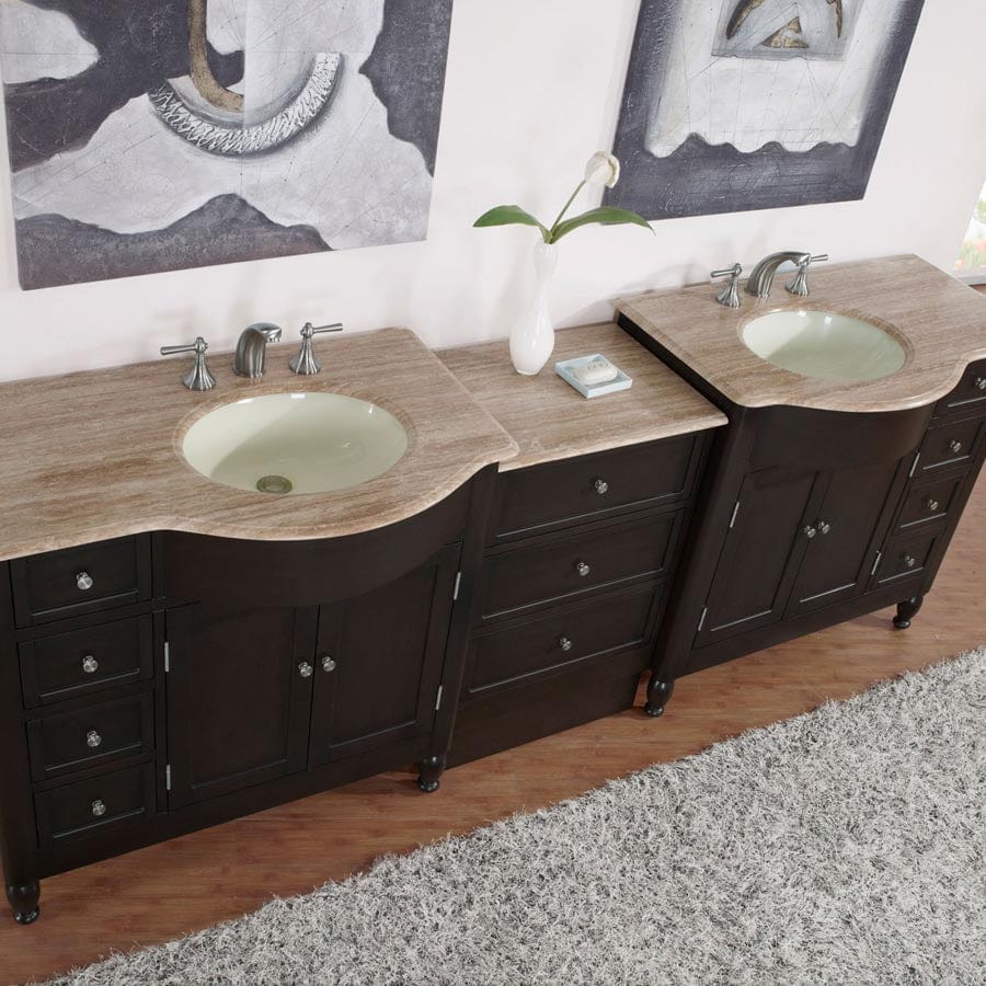 Silkroad Exclusive 95-inch Travertine Top Double Sink Bathroom Vanity - HYP-0902-T-UIC-95 - Molaix610256801674Bathroom VanityHYP-0902-T-UIC-95