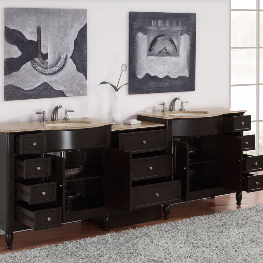 Silkroad Exclusive 95-inch Travertine Top Double Sink Bathroom Vanity - HYP-0902-T-UIC-95 - Molaix610256801674Bathroom VanityHYP-0902-T-UIC-95