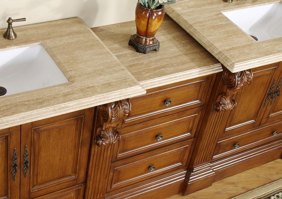 Silkroad Exclusive 95-inch Travertine Top Double Sink Bathroom Vanity - HYP-0907-T-UWC-95 - Molaix610256801728Bathroom VanityHYP-0907-T-UWC-95