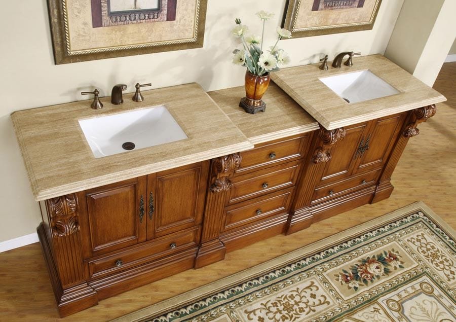 Silkroad Exclusive 95-inch Travertine Top Double Sink Bathroom Vanity - HYP-0907-T-UWC-95 - Molaix610256801728Bathroom VanityHYP-0907-T-UWC-95