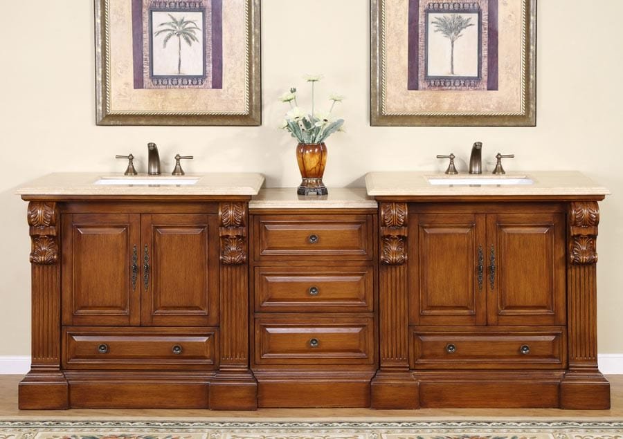 Silkroad Exclusive 95-inch Travertine Top Double Sink Bathroom Vanity - HYP-0907-T-UWC-95 - Molaix610256801728Bathroom VanityHYP-0907-T-UWC-95