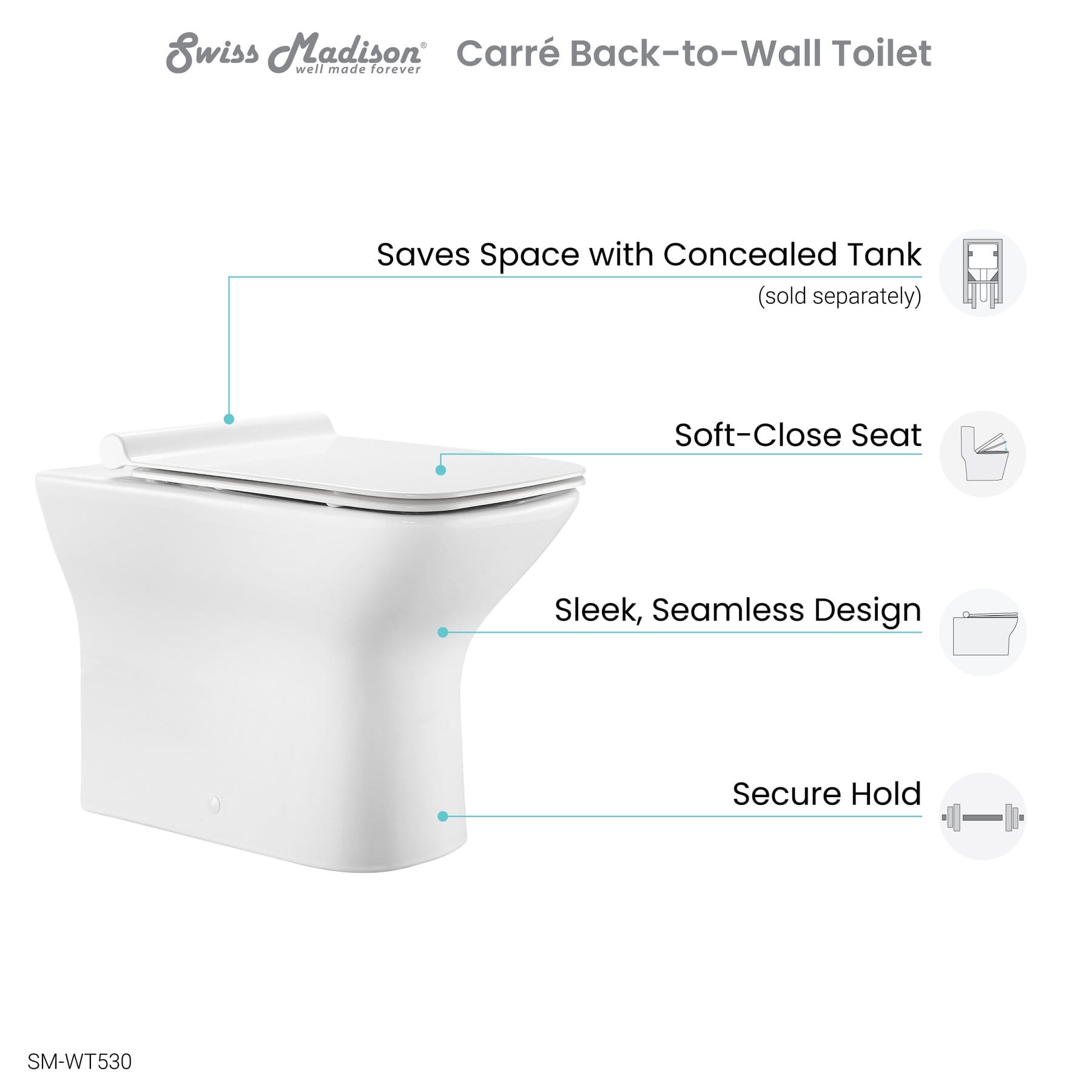 Swiss Madison Carré Back-To-Wall Elongated Toilet Bowl - SM-WT530 - Molaix723552143888ToiletsSM-WT530