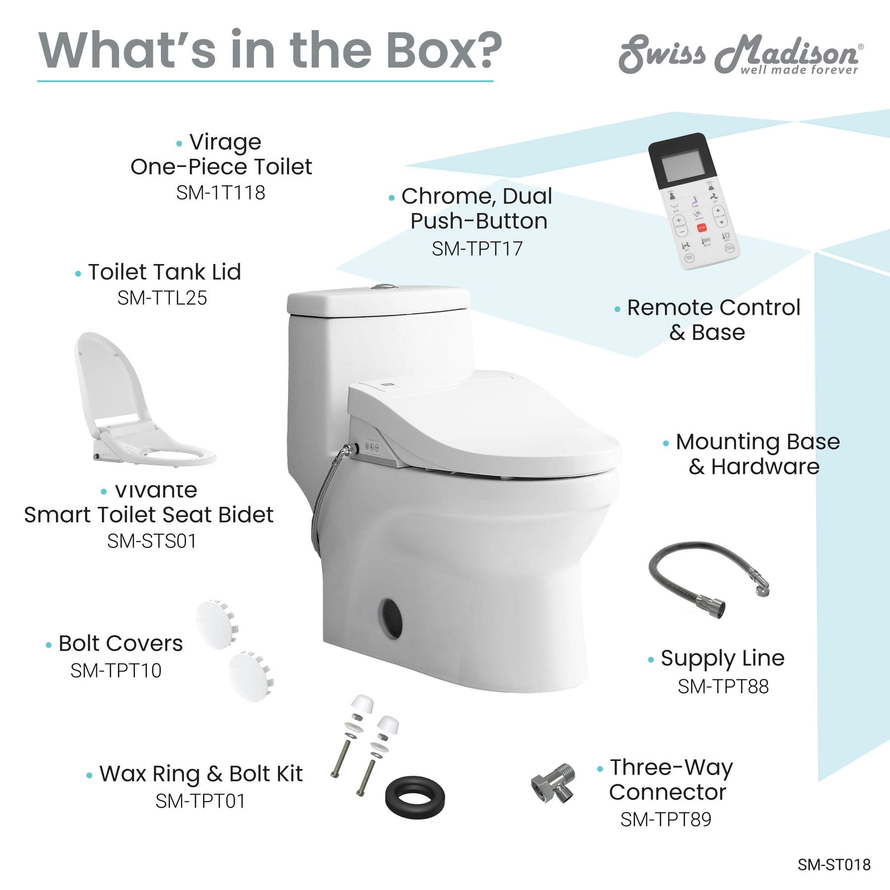 Swiss Madison Virage One-Piece Toilet with Vivante Smart Seat Bidet 1.1/1.6 gpf - SM-ST018 - Molaix723552143871ToiletsSM-ST018