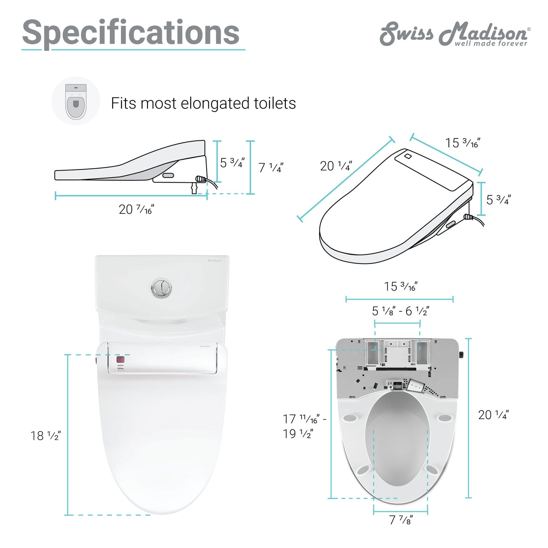 Swiss Madison Virage One-Piece Toilet with Vivante Smart Seat Bidet 1.1/1.6 gpf - SM-ST018 - Molaix723552143871ToiletsSM-ST018