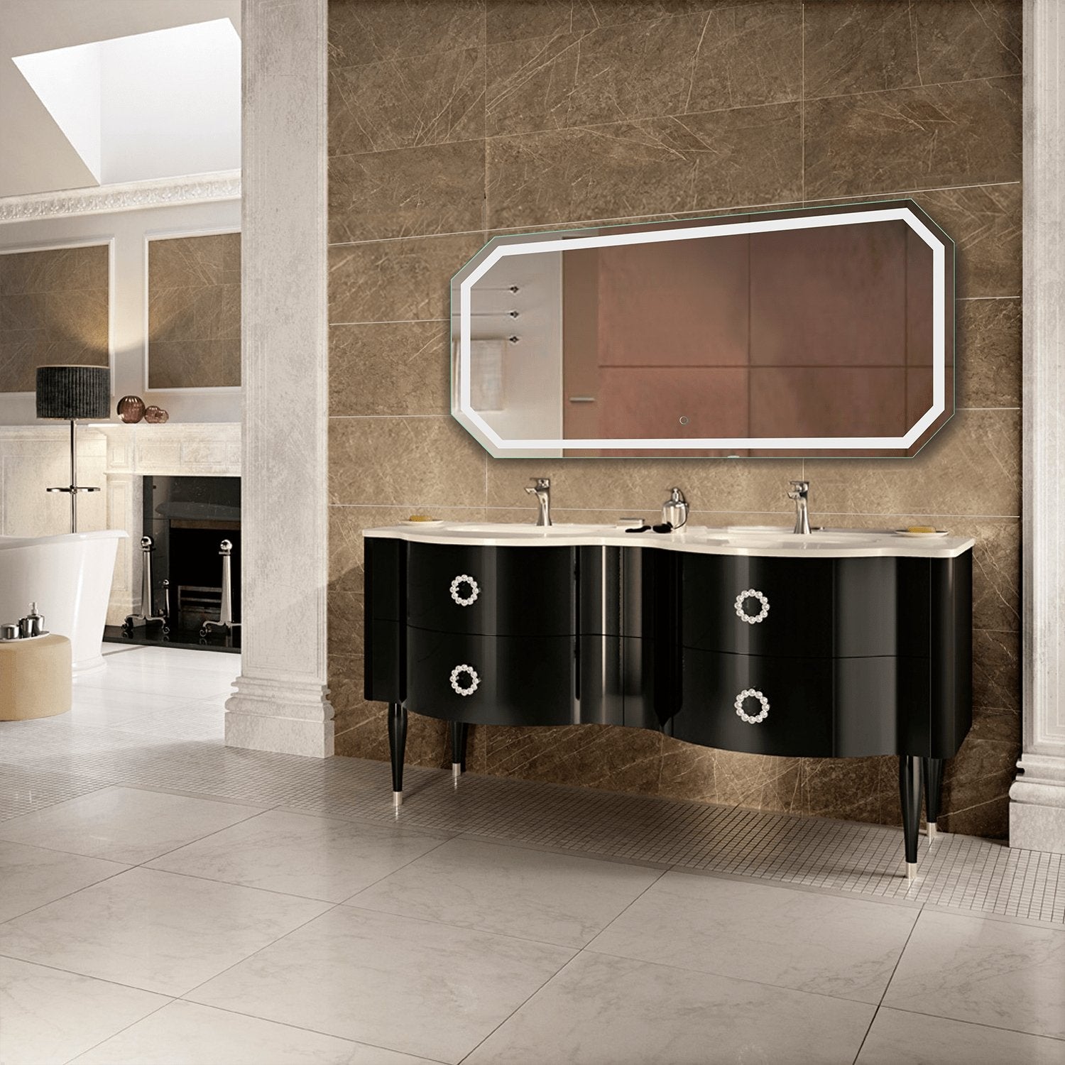 Tudor 60" X 30" LED Bathroom Mirror w/ Dimmer & Defogger | Large Octagon Lighted Vanity Mirror - Molaix - Molaix853962007606Lighted Wall Mirror,OctagonTUDOR6030