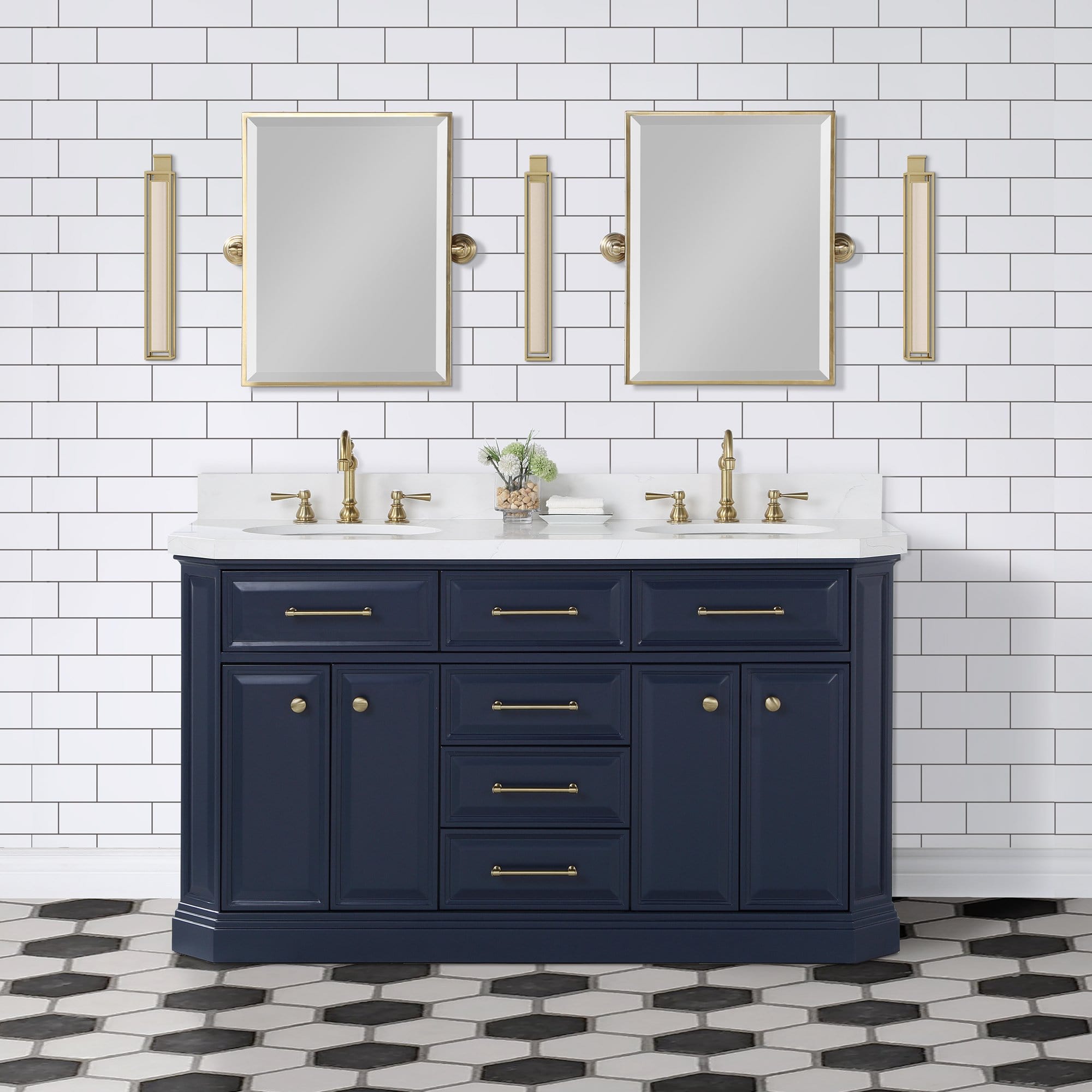 Water Creation Palace 60 In. Double Sink White Quartz Countertop Vanity in Monarch Blue - Molaix732030764972Bathroom vanityPA60QZ06MB-000000000