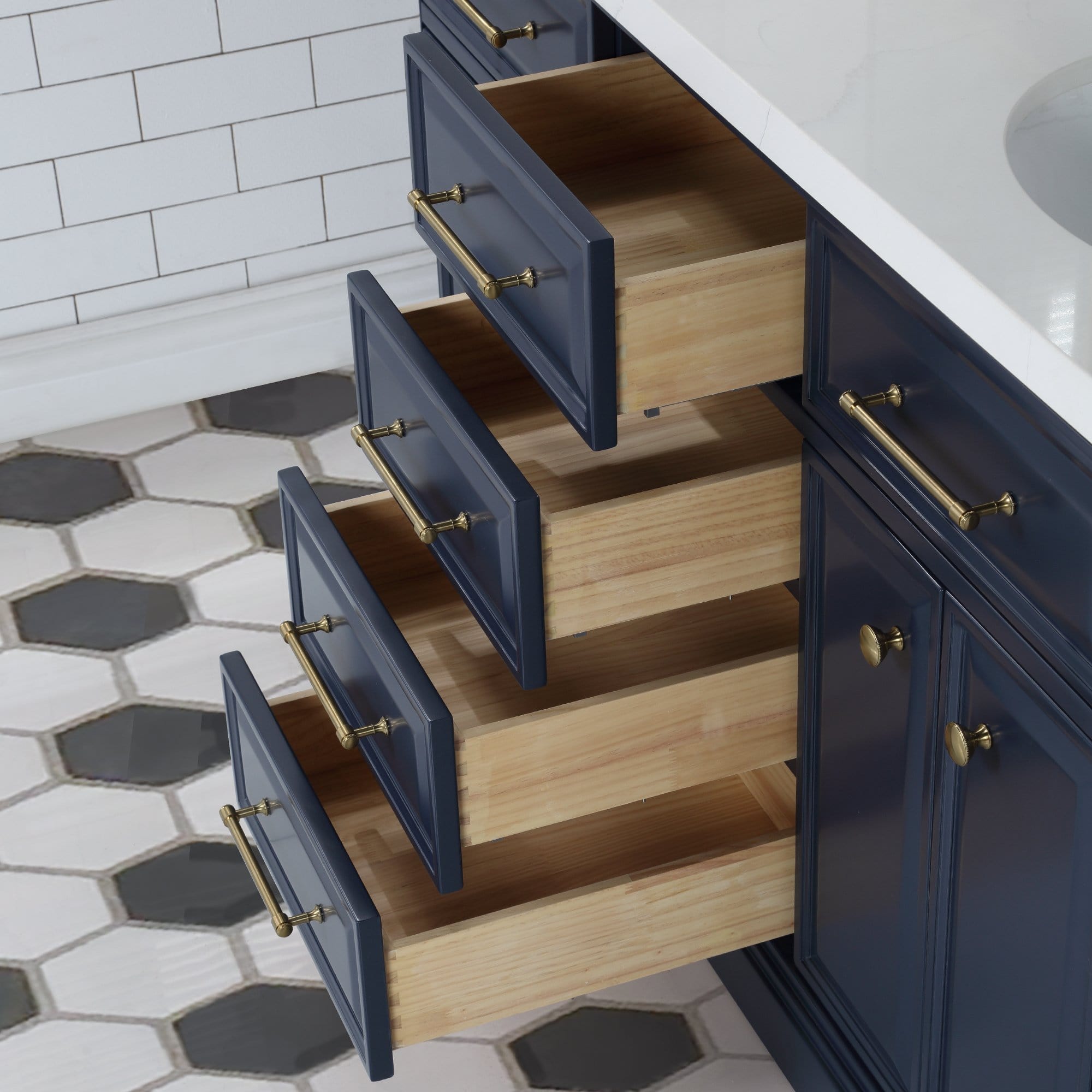 Water Creation Palace 60 In. Double Sink White Quartz Countertop Vanity in Monarch Blue - Molaix732030764972Bathroom vanityPA60QZ06MB-000000000
