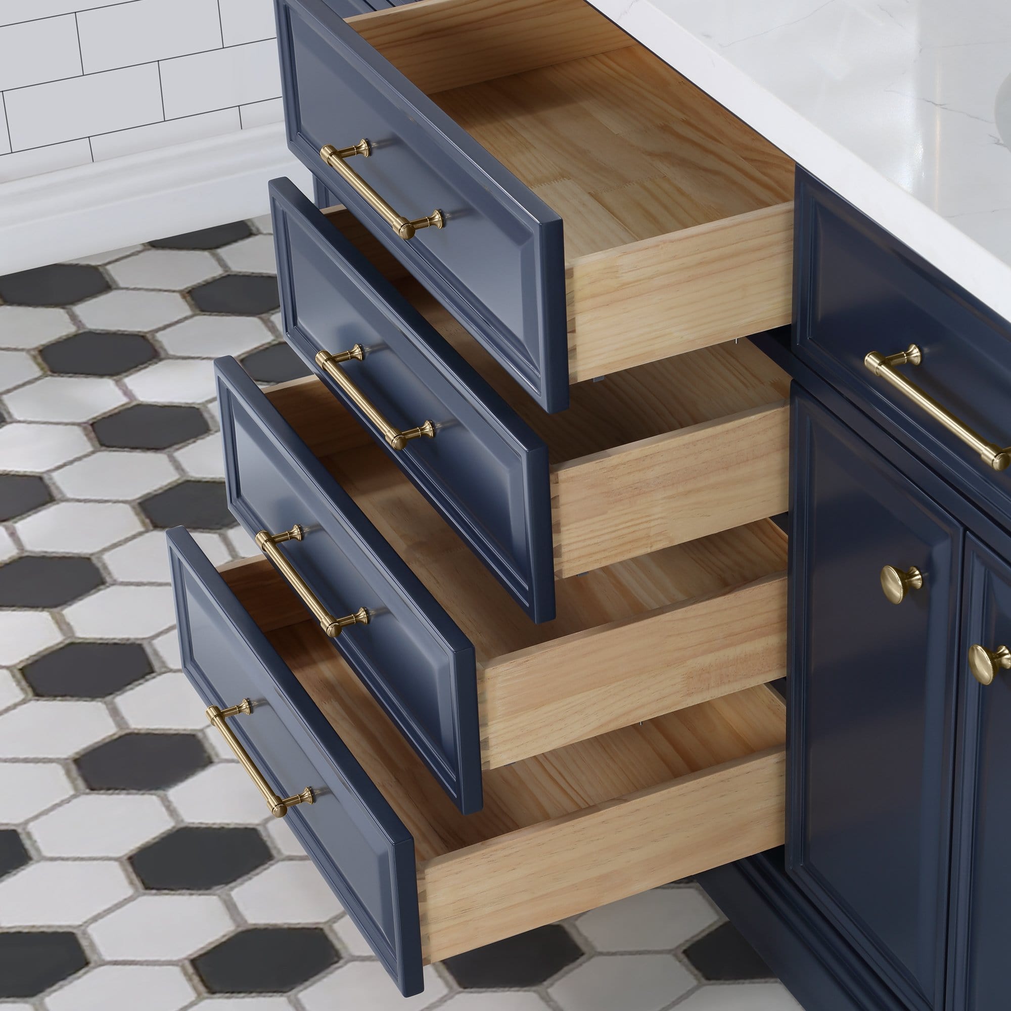 Water Creation Palace 72 In. Double Sink White Quartz Countertop Vanity in Monarch Blue with Hook Faucets - Molaix732030765054Bathroom vanityPA72QZ06MB-000TL1206