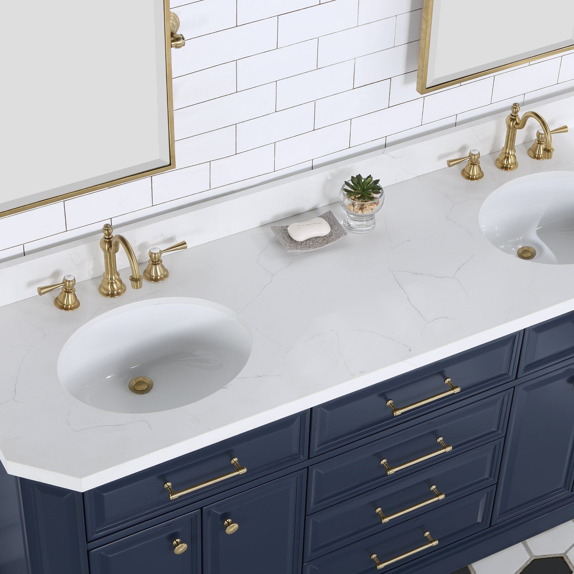 Water Creation Palace 72 In. Double Sink White Quartz Countertop Vanity in Monarch Blue with Hook Faucets - Molaix732030765054Bathroom vanityPA72QZ06MB-000TL1206