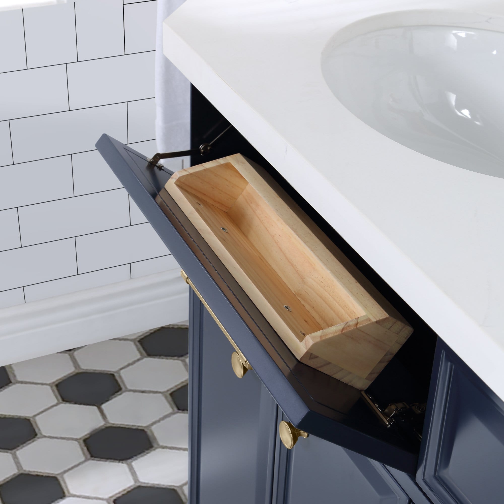Water Creation Palace 72 In. Double Sink White Quartz Countertop Vanity in Monarch Blue with Hook Faucets - Molaix732030765054Bathroom vanityPA72QZ06MB-000TL1206