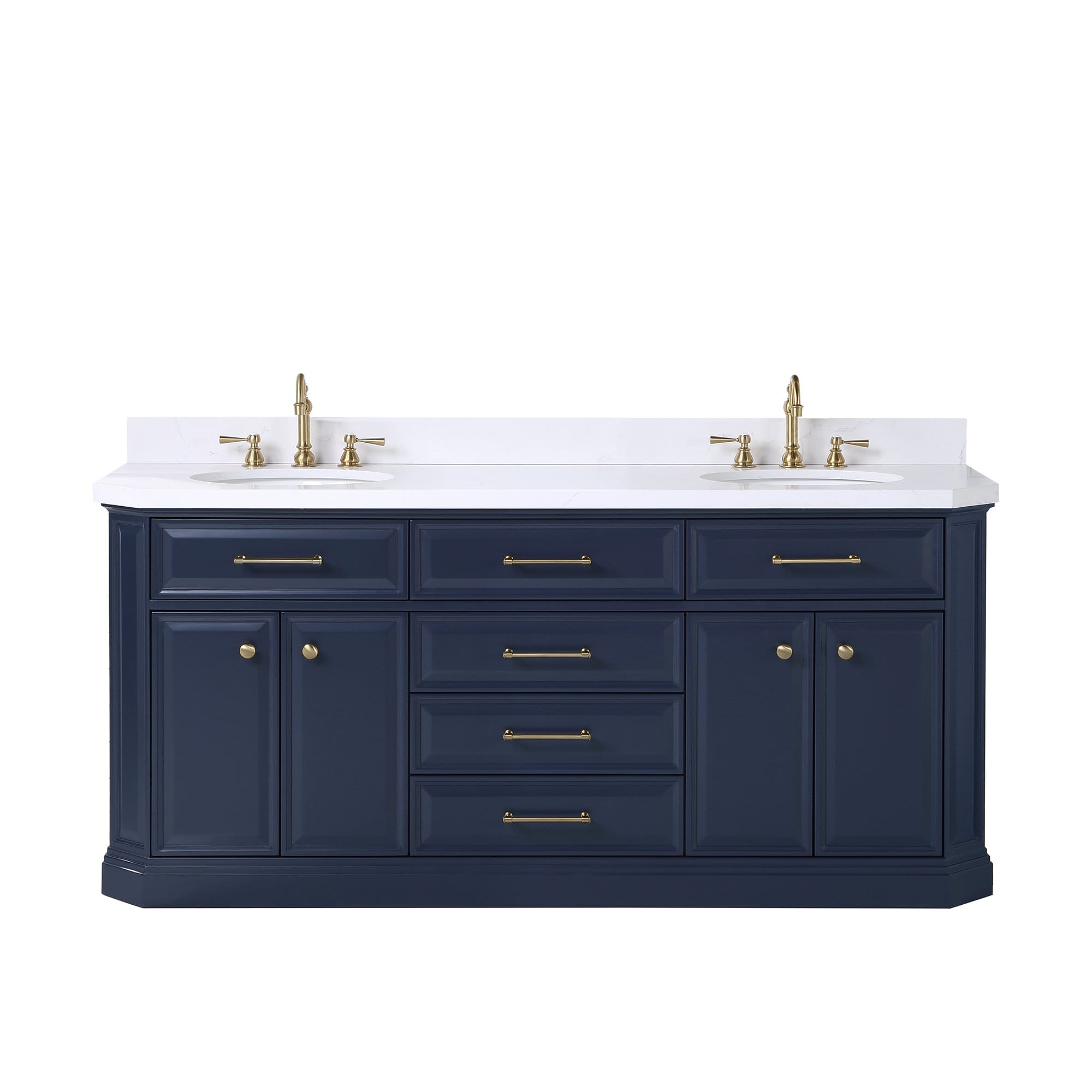 Water Creation Palace 72 In. Double Sink White Quartz Countertop Vanity in Monarch Blue with Hook Faucets - Molaix732030765054Bathroom vanityPA72QZ06MB-000TL1206
