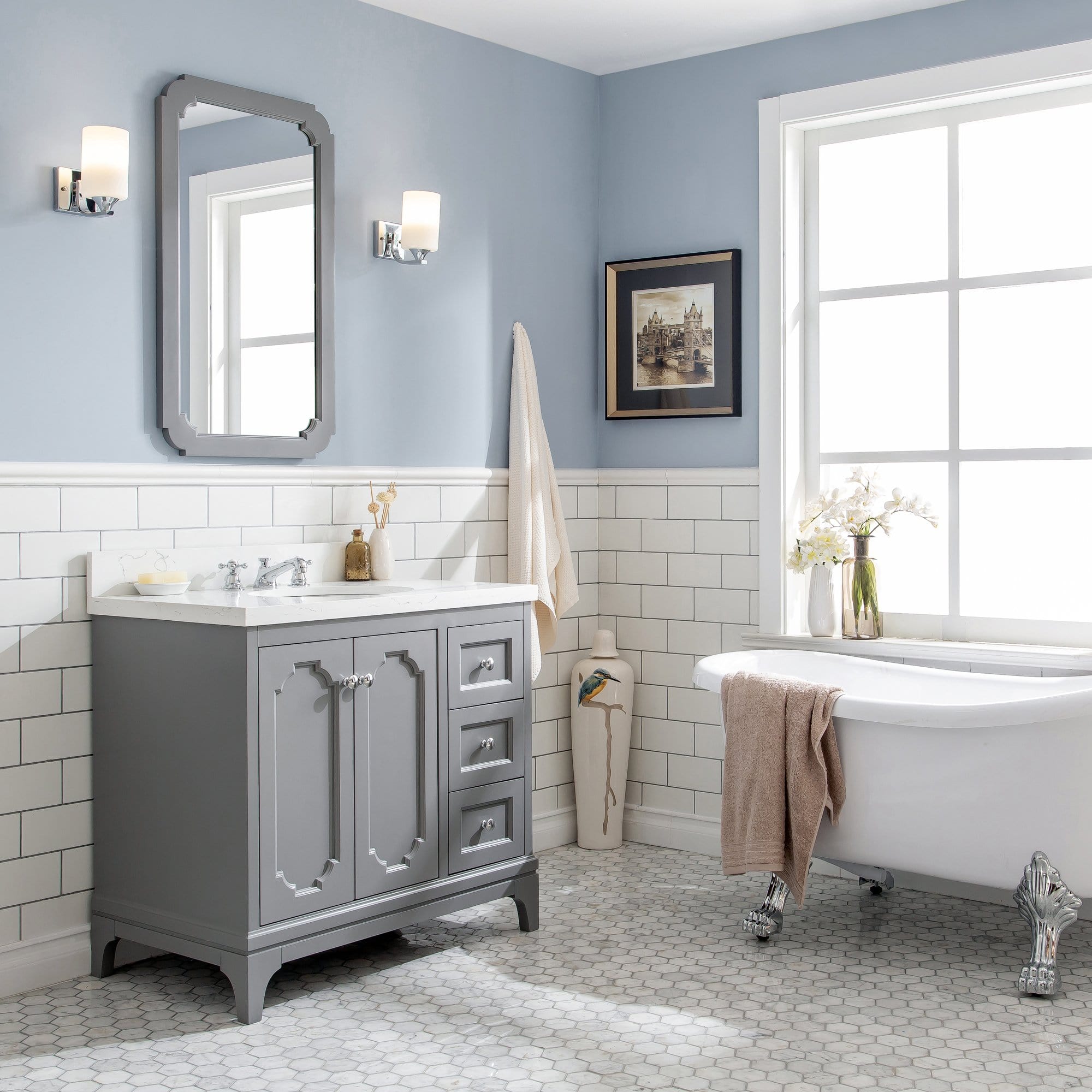 Water Creation Queen 36-Inch Single Sink Quartz Carrara Vanity In Cashmere Grey - Molaix732030757974Bathroom vanityQU36QZ01CG-000000000