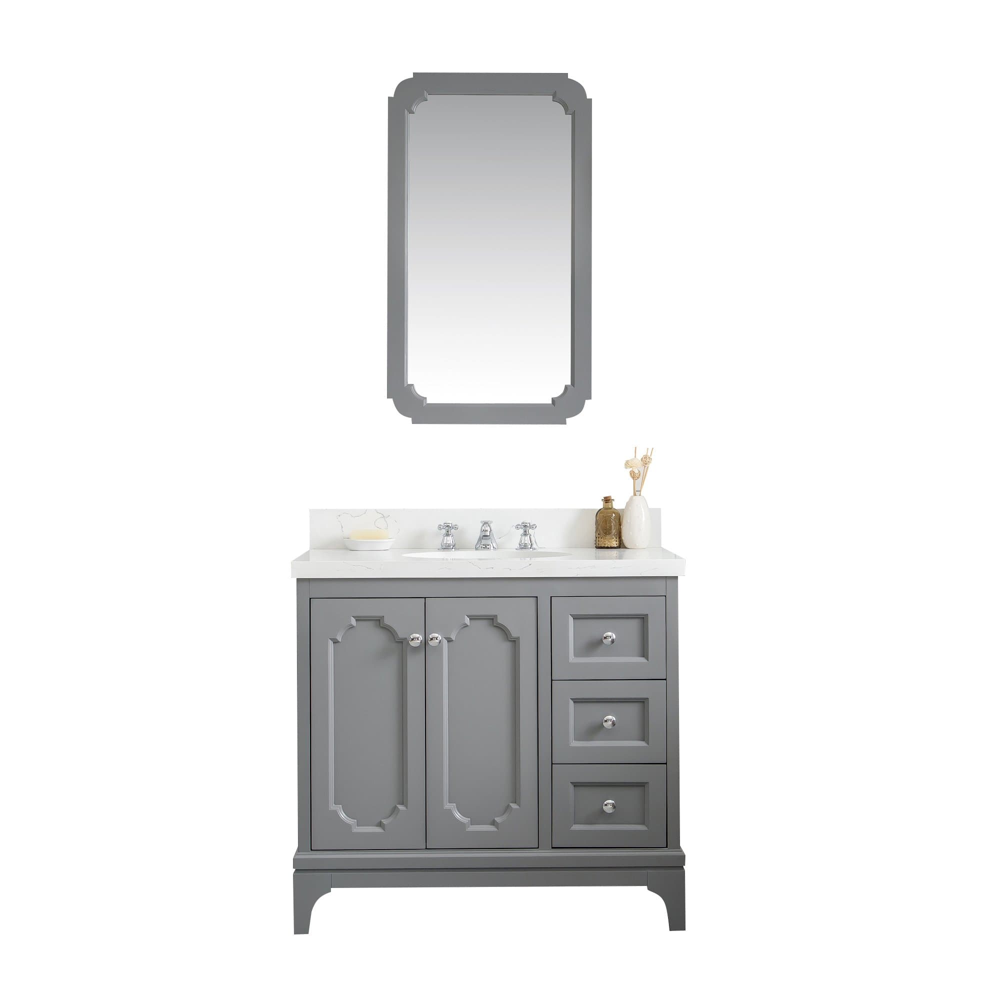 Water Creation Queen 36-Inch Single Sink Quartz Carrara Vanity In Cashmere Grey - Molaix732030757974Bathroom vanityQU36QZ01CG-000000000