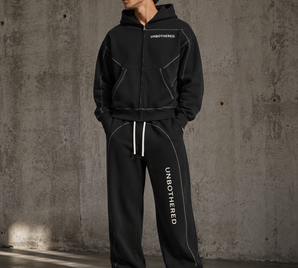 Contrast-Stitched Boxy Fleece Zip Hoodie