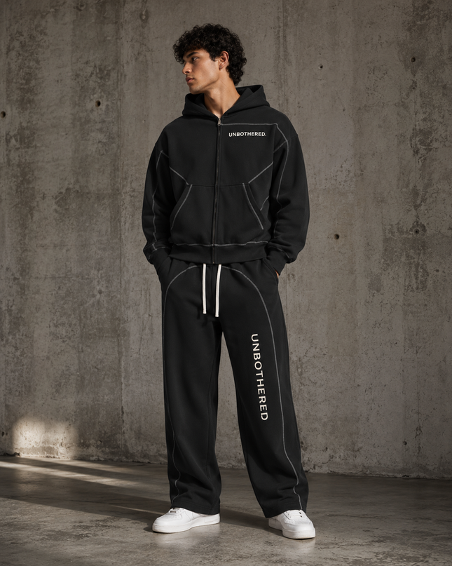 Contrast-Stitched Boxy Fleece Zip Hoodie
