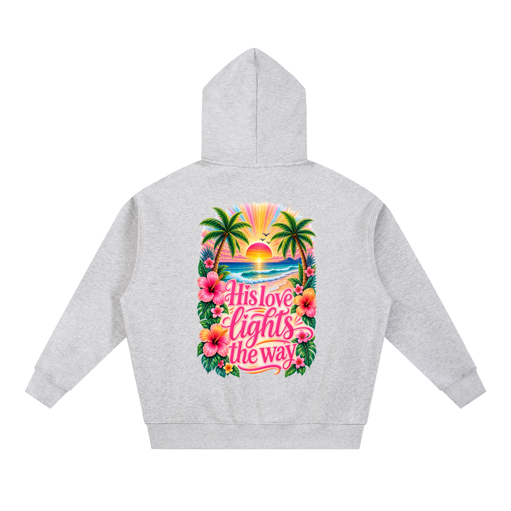 His Love Lights the Way Tropical Sunset Oversized Zip Hoodie